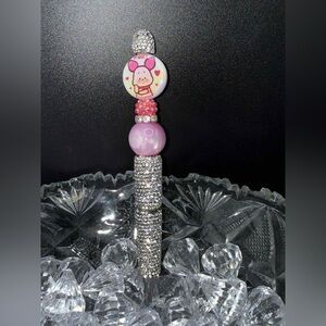 Sparkling Silver and Pink Pen with Cute Character piglet bling pen